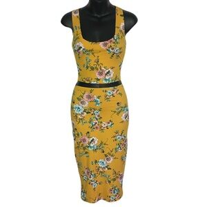 Joe & Elle Floral yellow pink and blue Crop Top and Pencil Skirt two piece Set